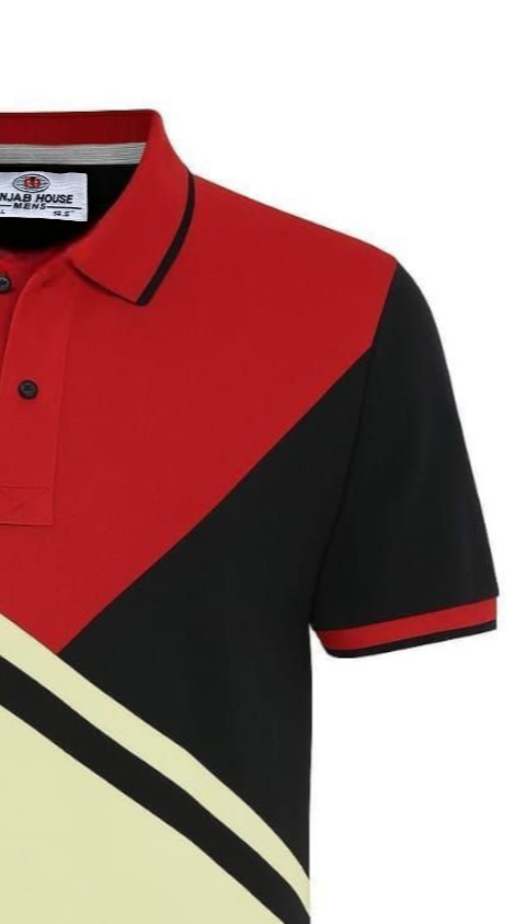 Modern Tri-Tone Polo Shirt – Red, Black & Beige
