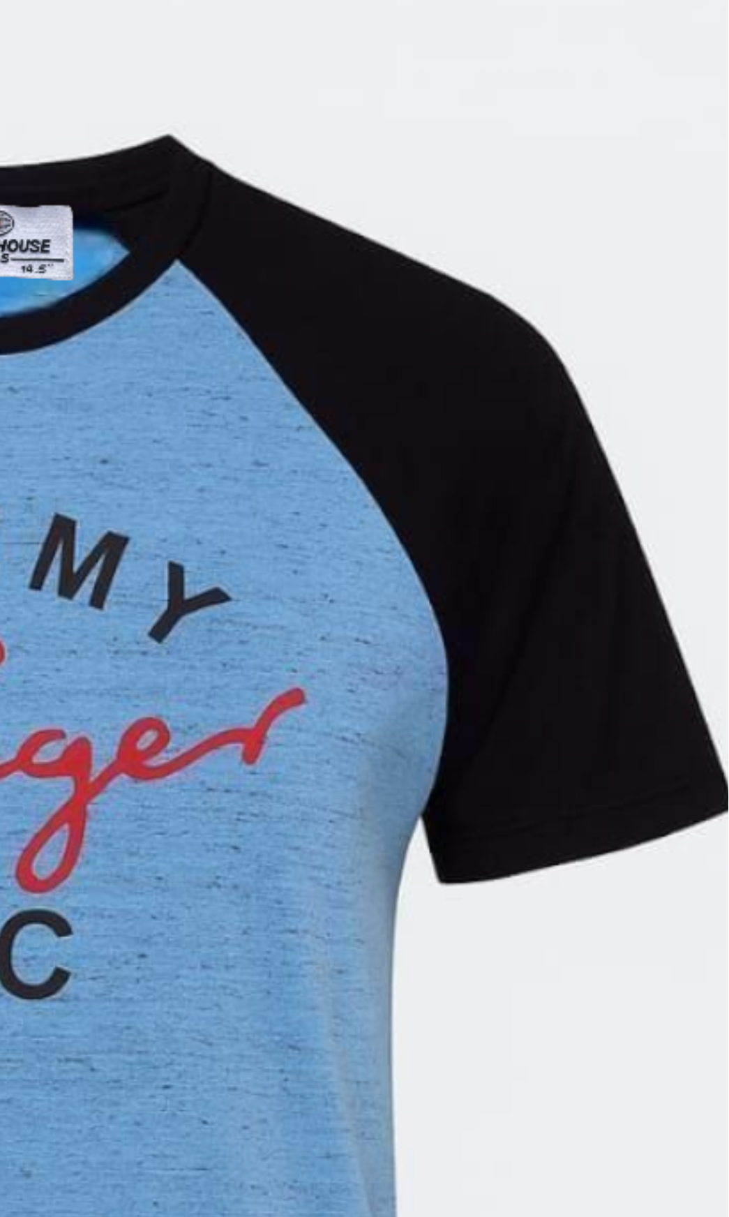 Sky Blue & Black Raglan Graphic Tee