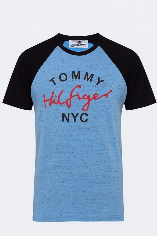Sky Blue & Black Raglan Graphic Tee