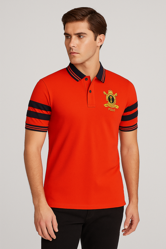 Red Polo Shirt with Navy Contrast – Classic Fit